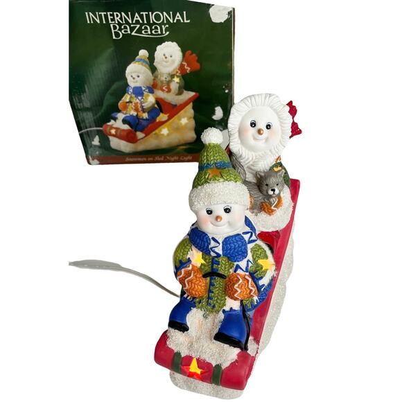 Snowman Sledding NIGHT LIGHT Winter Holiday Lamp International Bazaar Christmas - Picture 6 of 12